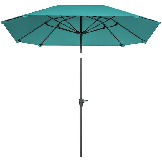 Outsunny 7.6FT Aluminum Patio Umbrella Parasol 8 Ribs Outdoor Market Umbrella with Crank, Push Button Tilt for Deck, Backyard and Lawn, Sky Blue | The Comfy Couch Canada