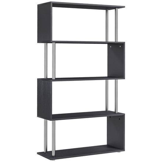 HOMCOM 5-Tier Z-Shape Bookcase: Wooden Shelves with Steel Frame for Living Room, Bedroom, Office, Black | The Comfy Couch Canada