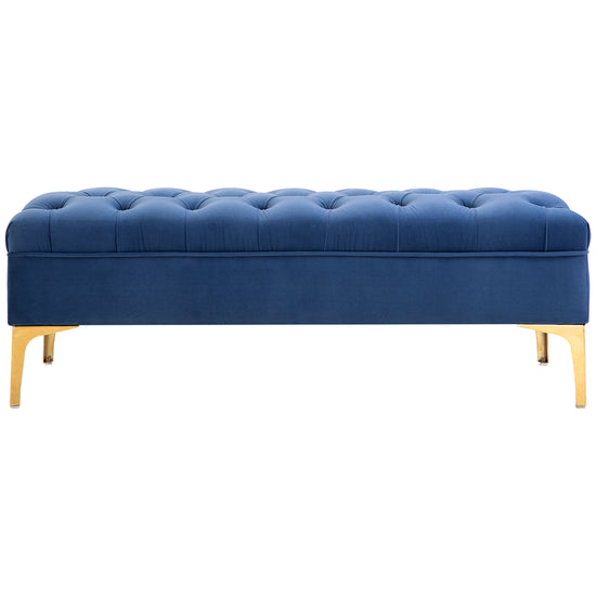 HOMCOM Velvet Upholstered Bench Button Tufted End of Bed Entryway Shoe Storage for Living Room Bedroom Decor Blue | The Comfy Couch Canada