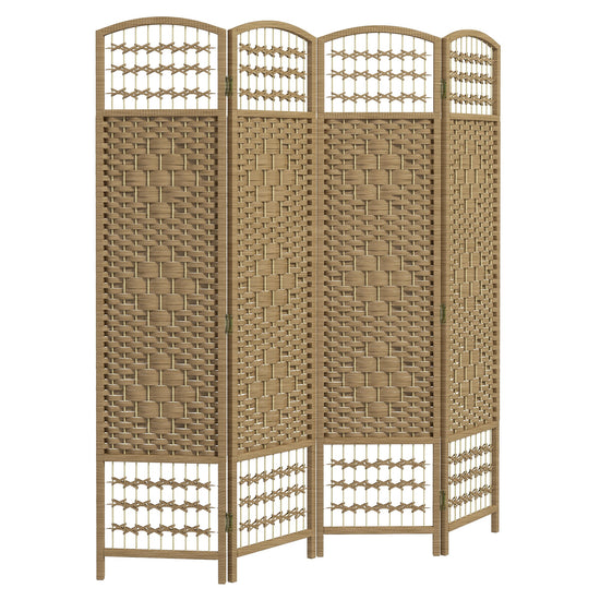 HOMCOM 4-Panel Folding Room Partition: Portable Privacy Screen, Wave Fiber Room Partition for Home Office, Natural | The Comfy Couch Canada