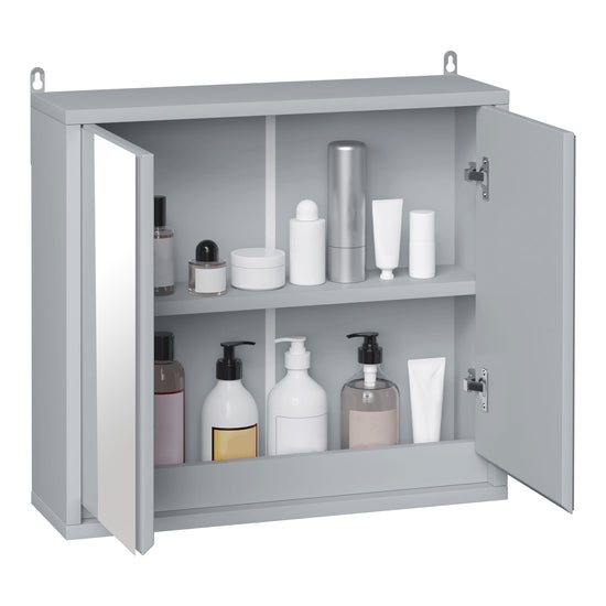 HOMCOM Grey Wall Medicine Cabinet: Mirrored 2-Tier Storage Cabinet with Hinged Door for Bathroom Organization | The Comfy Couch Canada
