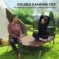 Outsunny 76" Two Person Folding Camping Cot Outdoor Portable Double Cot Wide Military Sleeping Bed w/ Carrying Bag Khaki | The Comfy Couch Canada