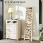 HOMCOM 4 Panel Room Divider, Detachable Folding Privacy Screens with Palm Leaf Design for Home Office, Natural Wood Finish | The Comfy Couch Canada