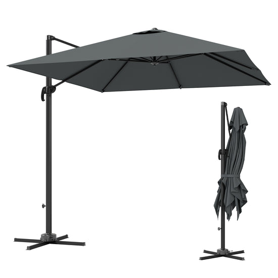 Outsunny 8 FT Aluminium Cantilever Patio Umbrella with 360å¡ Rotation, Cross Base, Crank and Tilt for Garden, Patio, Dark Grey | The Comfy Couch Canada