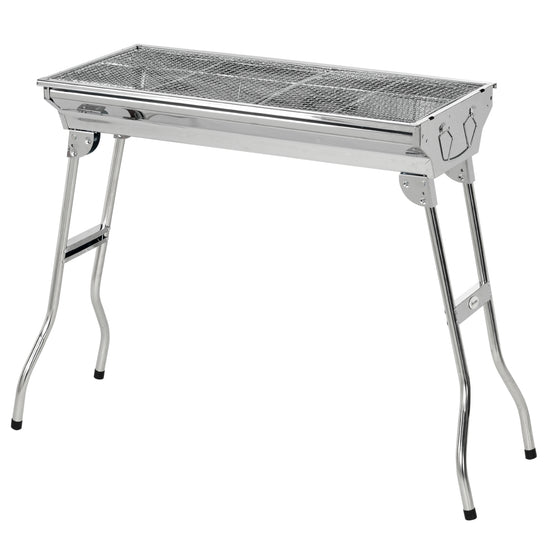 Outsunny Charcoal Grill Stainless Steel 37.8" x 13.4" Portable BBQ with Handles Tongs Cooking Camping Picnic Silver | The Comfy Couch Canada