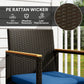 Outsunny 3 Pieces Wicker Patio Furniture Set, Rattan Bistro Set w/ Acacia Wood Table & Removable Cushions, Dark Blue | The Comfy Couch Canada