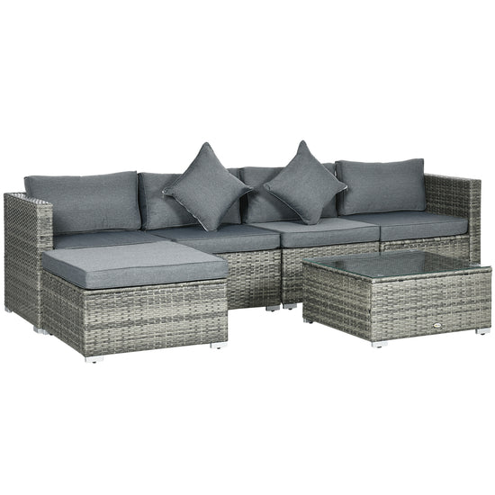 Outsunny 6 Pieces Patio Furniture Set, Rattan Wicker Sofa Outdoor Sectional Furniture Set w/ Coffee Table Cushioned Seat Mixed Gray | The Comfy Couch Canada