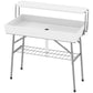 Outsunny 3.5ft Folding Ice Cooler Table with Drain, 2-Tier Party Cooler Table Outdoor Cooler Table with Shelf, Patio Cooler Table for Party Picnic BBQ Camping Wedding, White | The Comfy Couch Canada