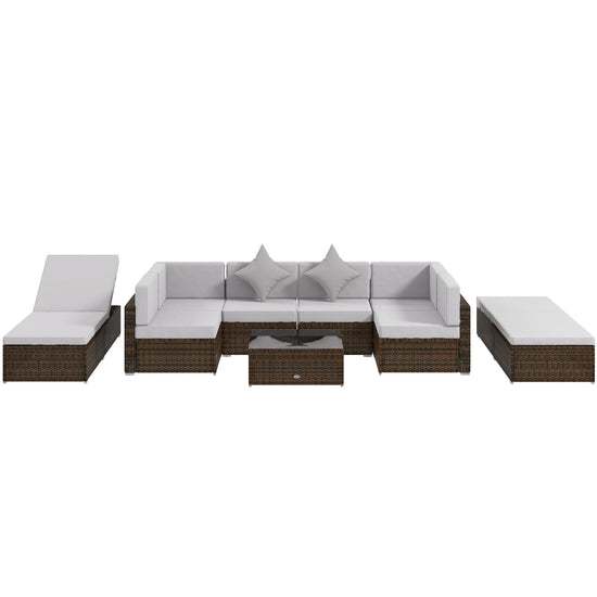 Outsunny 9 Pieces Wicker Patio Furniture Set with Cushion, Light Grey | The Comfy Couch Canada