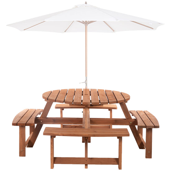 Outsunny Wooden Pub Bench 8-Person Round Picnic Table Outdoor Patio Furniture Durable | The Comfy Couch Canada