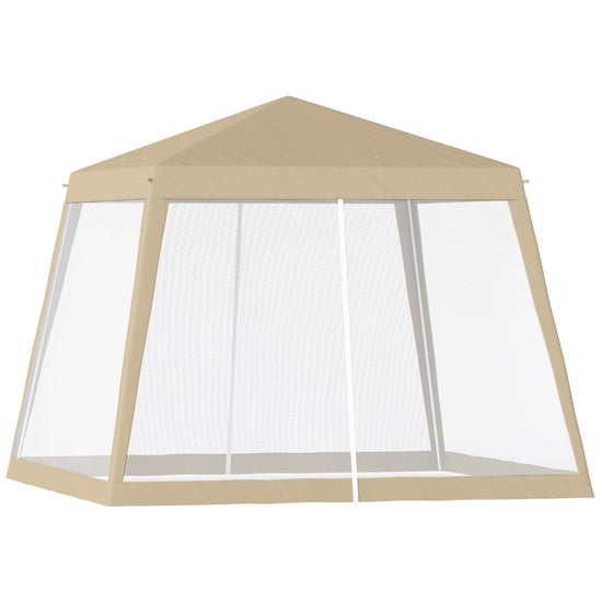Outsunny 10x10ft Party Tent Canopy with Netting, Patio Screen House Slant Leg Outdoor Gazebo Sun Shade Shelter, Khaki | The Comfy Couch Canada