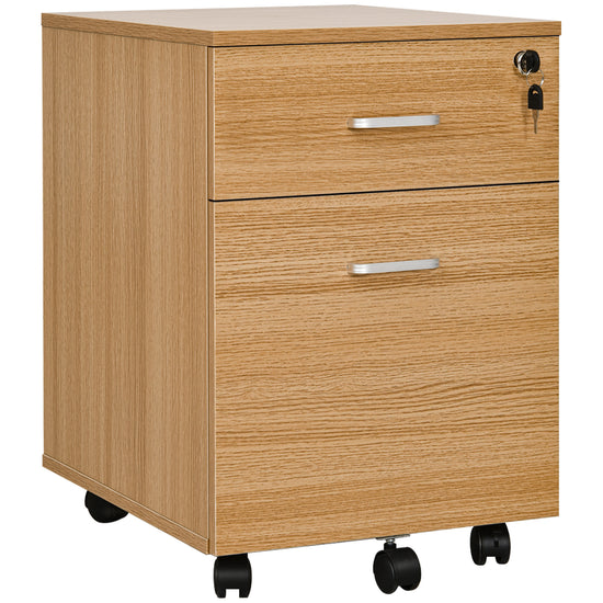 Vinsetto Filing Cabinet 2-Drawer with Lock, Mobile Rolling Office Storage, Natural Finish | The Comfy Couch Canada