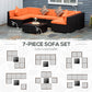 Outsunny 7 Pieces Patio Furniture Set, Rattan Outdoor Conversation Set Garden Wicker Sofa Set Sectional Furniture w/Cushion | The Comfy Couch Canada