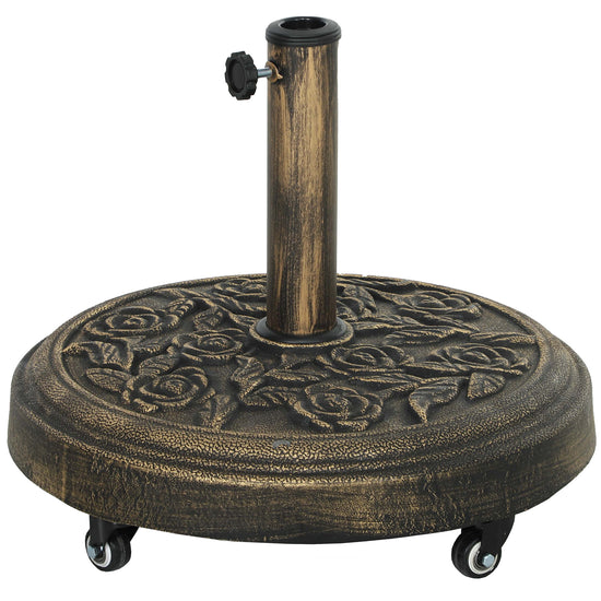 Outsunny Round Patio Umbrella Base, 46 lbs Resin Umbrella Stand with Wheels, Outdoor Umbrella Stand for 1.3"/1.5"/1.9" Umbrella Poles for Outdoor, Lawn, Poolside, Bronze | The Comfy Couch Canada