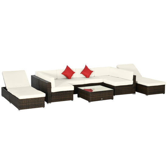 Outsunny 9pcs Patio Furniture Set Outdoor Wicker Sofa Cushioned Seat Cream White | The Comfy Couch Canada