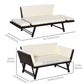 Outsunny Convertible Rattan Sofa Bed Chaise Lounge Wicker Loveseat Double Seat Cushion All Weather Patio Furniture Brown | The Comfy Couch Canada