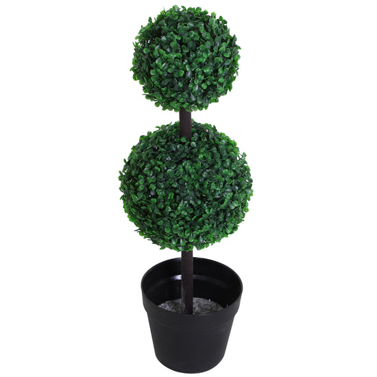 Outsunny 2 Ball Topiary Tree in Pot for Home Decor, Artificial Plant for Home Office, Living Room Decor, Dark Green | The Comfy Couch Canada