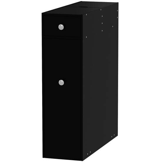 HOMCOM Space Saving Toilet Paper Cabinet, Narrow Bathroom Cabinet with Drawers and Hidden Storage, Black | The Comfy Couch Canada