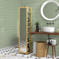 HOMCOM 6-Tier Bamboo Bathroom Shelves with Mirror, Freestanding Bathroom Rack with 6 Slatted Shelves, Nature Wood | The Comfy Couch Canada