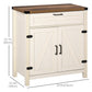 HOMCOM Rustic Sideboard Cabinet: Farmhouse Buffet Cabinet with Drawer and Adjustable Shelf, Kitchen Storage Cabinet, Crisp White.