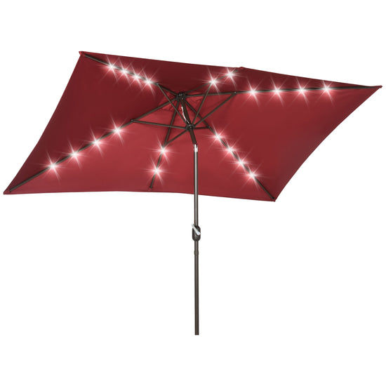 Outsunny 6.5x10ft Patio Umbrella Rectangle Solar Powered Tilt Aluminum Outdoor Market Parasol with LEDs Crank (Wine Red) | The Comfy Couch Canada