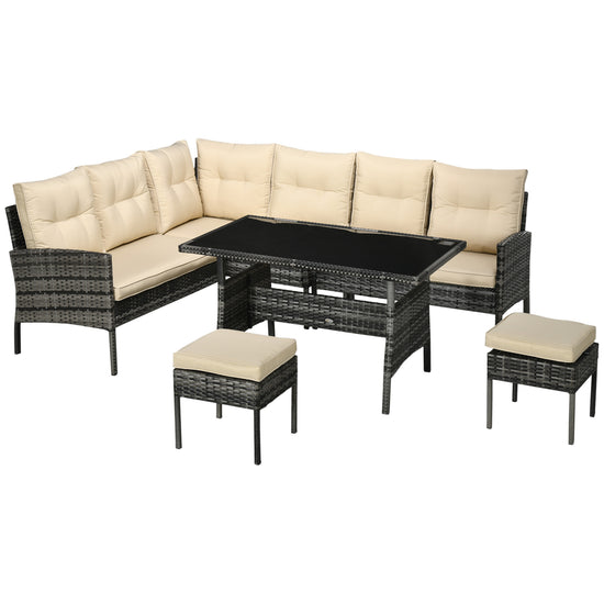 Outsunny 6pc Outdoor Patio Dining Set PE Rattan Sofa Chair Table Cushions Khaki | The Comfy Couch Canada