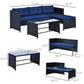 Outsunny 3PCS Rattan Wicker Sofa Chaise Lounge Outdoor Patio Furniture Set Cushioned Black Dark Blue | The Comfy Couch Canada
