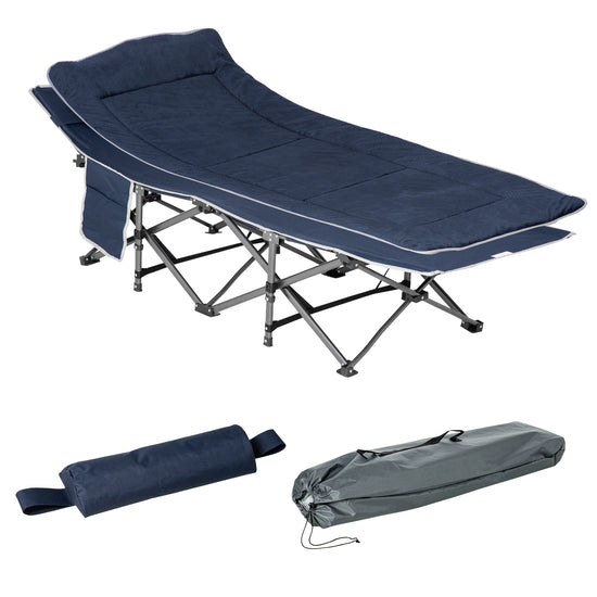 Outsunny Folding Camping Cot for Adults with Mattress Pillow Double Layer Oxford Heavy Duty Sleeping Cot Carry Bag Blue | The Comfy Couch Canada