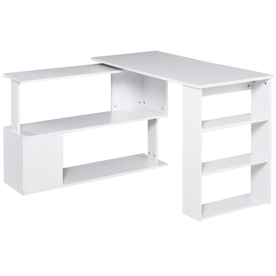 HOMCOM White L-Shaped Desk - 360° Rotating Corner Computer Writing Table with Storage Shelf for Home Office | The Comfy Couch Canada