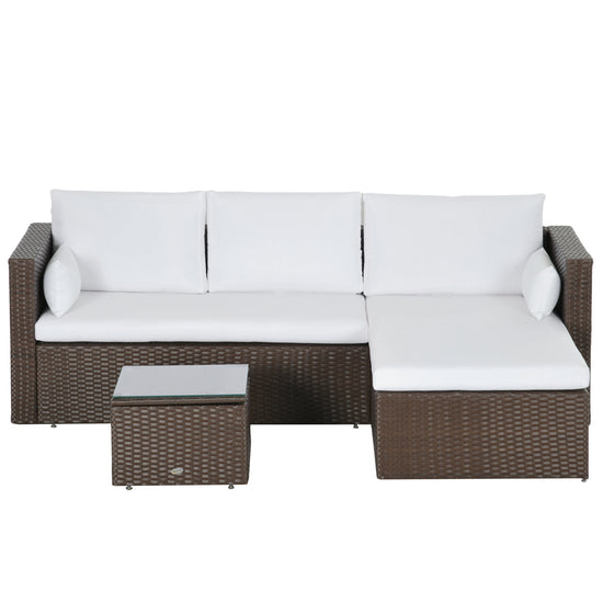 Outsunny 3pcs Modern Rattan Sofa Set, Wicker Patio Furniture Set with Coffee Table, Cushions, Pillows | The Comfy Couch Canada