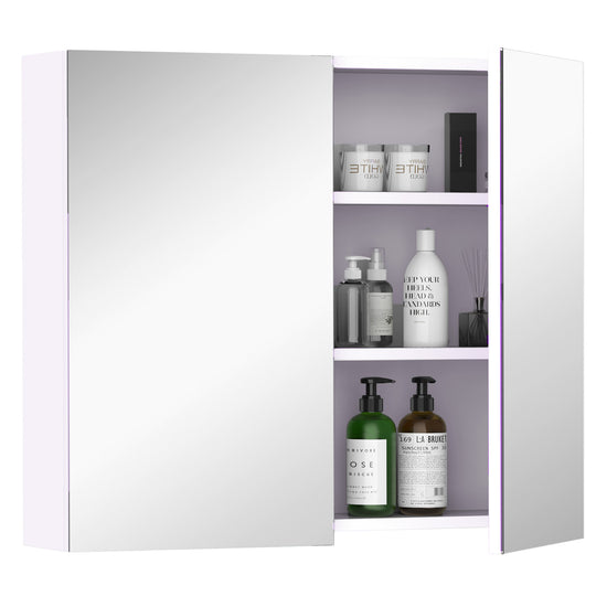 HOMCOM Wall Mount Mirrored Bathroom Medicine Cabinet Adjustable Shelf Double Soft Close Doors Grey | The Comfy Couch Canada