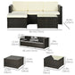 Outsunny 3 Pieces PE Rattan Patio Furniture, Wicker Conversation Corner Sofa Sets w/ Padded Cushions, Glass Top Table & Adjustable Foot | The Comfy Couch Canada