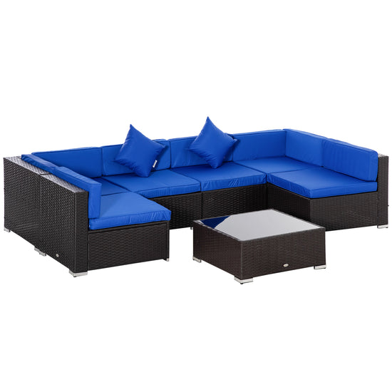 Outsunny 7-Piece Outdoor Sofa Set, Patio Wicker Sectional Sofa with Tempered Glass Coffee Table & Cushions | The Comfy Couch Canada