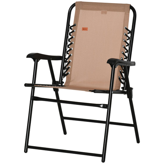 Outsunny Outdoor Folding Chair, Bungee Sling Foldable Chair with Armrests, Folding Lawn Chair for Camping, Garden, Pool, Beach, Backyard, Beige | The Comfy Couch Canada