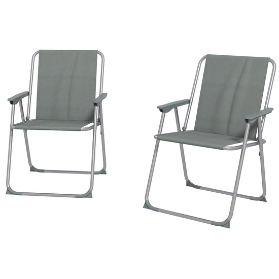 Outsunny 2 Pack Outdoor Folding Chair Set, Portable Camping Chairs with Armrest, Oxford Fabric Seat, Outdoor Chairs, Grey | The Comfy Couch Canada