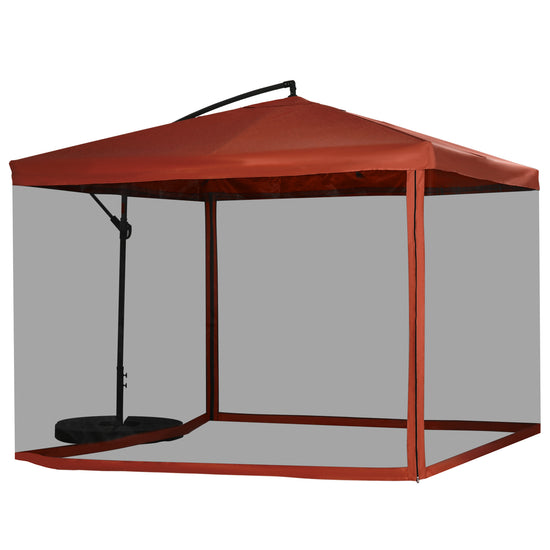 Wine Red Cantilever Patio Umbrella by Outsunny with Adjustable Canopy Angle, Net, Cross Base & Weight Plates, 8 Ribs | The Comfy Couch Canada