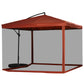 Wine Red Cantilever Patio Umbrella by Outsunny with Adjustable Canopy Angle, Net, Cross Base & Weight Plates, 8 Ribs | The Comfy Couch Canada