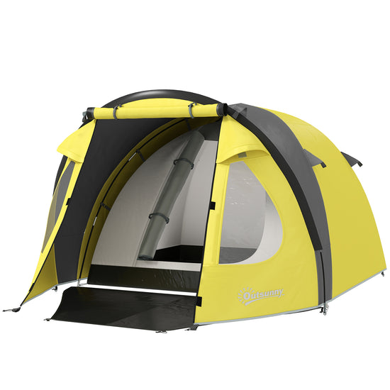 Outsunny 3-4 Person Camping Tent, Easy Set Up Dome Tent with Porch, Waterproof Family Tent with Bedroom and Sewn-in Groundsheet