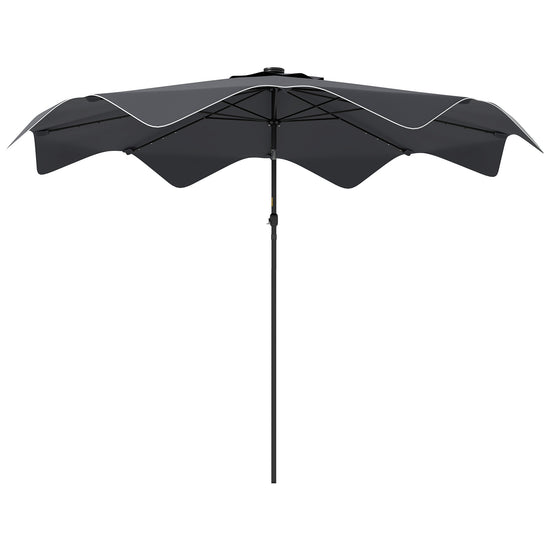 Outsunny Solar Patio Umbrella with LED and Tilt, Outdoor Market Table Umbrella Parasol with Crank, 10 x 10 ft, Dark Grey | The Comfy Couch Canada