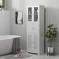 HOMCOM Freestanding Bathroom Cabinet Glass Louvred Doors Tall Cupboard Kitchen Study Living Room Storage Furniture White | The Comfy Couch Canada