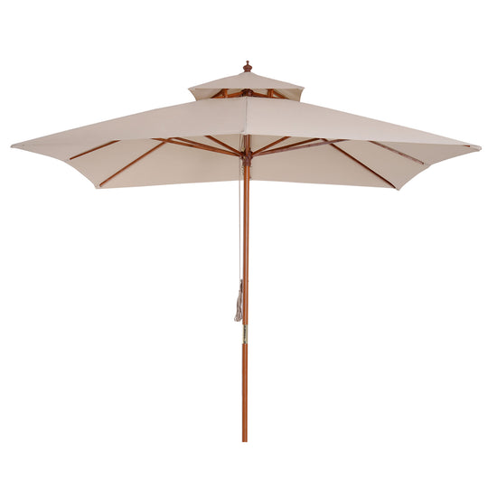 Outsunny 10x10ft Wood Square Patio Umbrella Garden Market Parasol Sunshade Canopy with 2 Pulley Pagoda Style (Khaki) | The Comfy Couch Canada