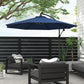 Outsunny 10ft Cantilever Hanging Offset Patio Umbrella Solar LED Lights Crank Cross Base Aluminum Blue | The Comfy Couch Canada
