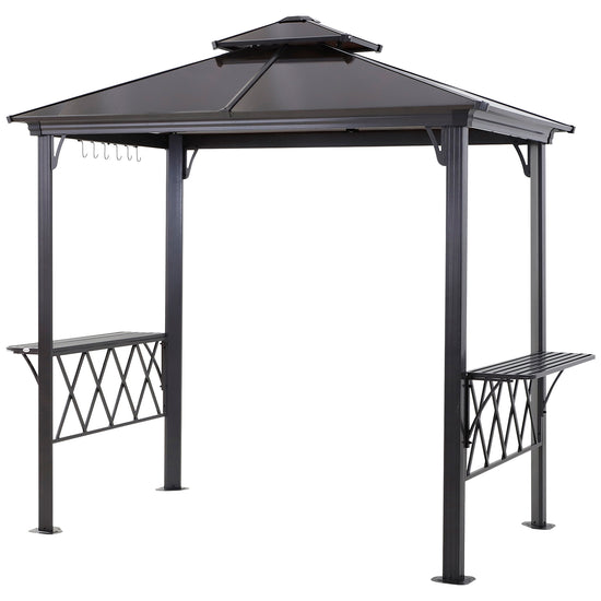 Outsunny Hardtop Grill Gazebo Outdoor BBQ Canopy with Utensil Hooks Double Vented Roof Coffee | The Comfy Couch Canada