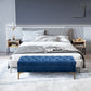 HOMCOM Velvet Upholstered Bench Button Tufted End of Bed Entryway Shoe Storage for Living Room Bedroom Decor Blue | The Comfy Couch Canada