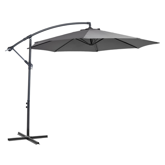 Outsunny 9.7ft Offset Patio UmbrellaCantilever Parasol with Crank Handle, 8 Ribs and Cross Base for Outdoor, Sun Shade, Cream | The Comfy Couch Canada