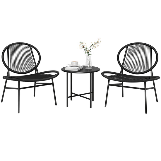 Outsunny Rattan Bistro Set, 3 Pieces Wicker Patio Furniture Set, Acapulco Chairs and Steel Table for Porch, Balcony, Black | The Comfy Couch Canada