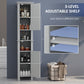kleankin Freestanding Linen Cabinet Bathroom Storage with Open Shelves Cupboards Grey 13.8" x 11.8" x 62.4" | The Comfy Couch Canada