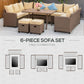 Outsunny 6-Piece Patio Wicker Sofa Set Outdoor All-Weather PE Rattan Ample Seating Grey Khaki | The Comfy Couch Canada