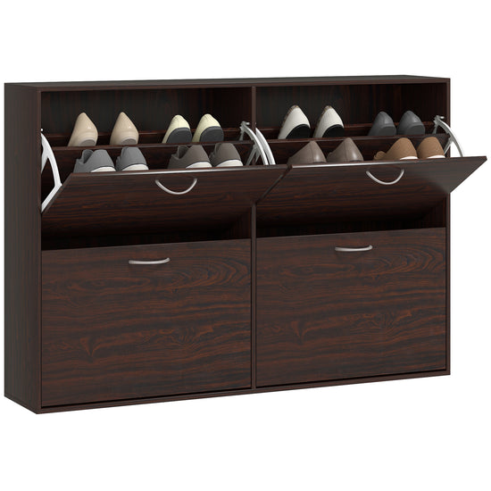 HOMCOM Wooden Shoe Storage Cabinet with 4 Flip Down Drawers, Entryway Shoe Shelf Organizer in Rich Brown | The Comfy Couch Canada