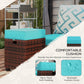 Outsunny 2 PCS Patio Wicker Ottoman Set, Square Outdoor PE Rattan Footrest with Removable Cushion for Backyard, Sky Blue | The Comfy Couch Canada